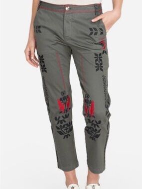 Johnny Was Embroidered pants 2 khaki Green